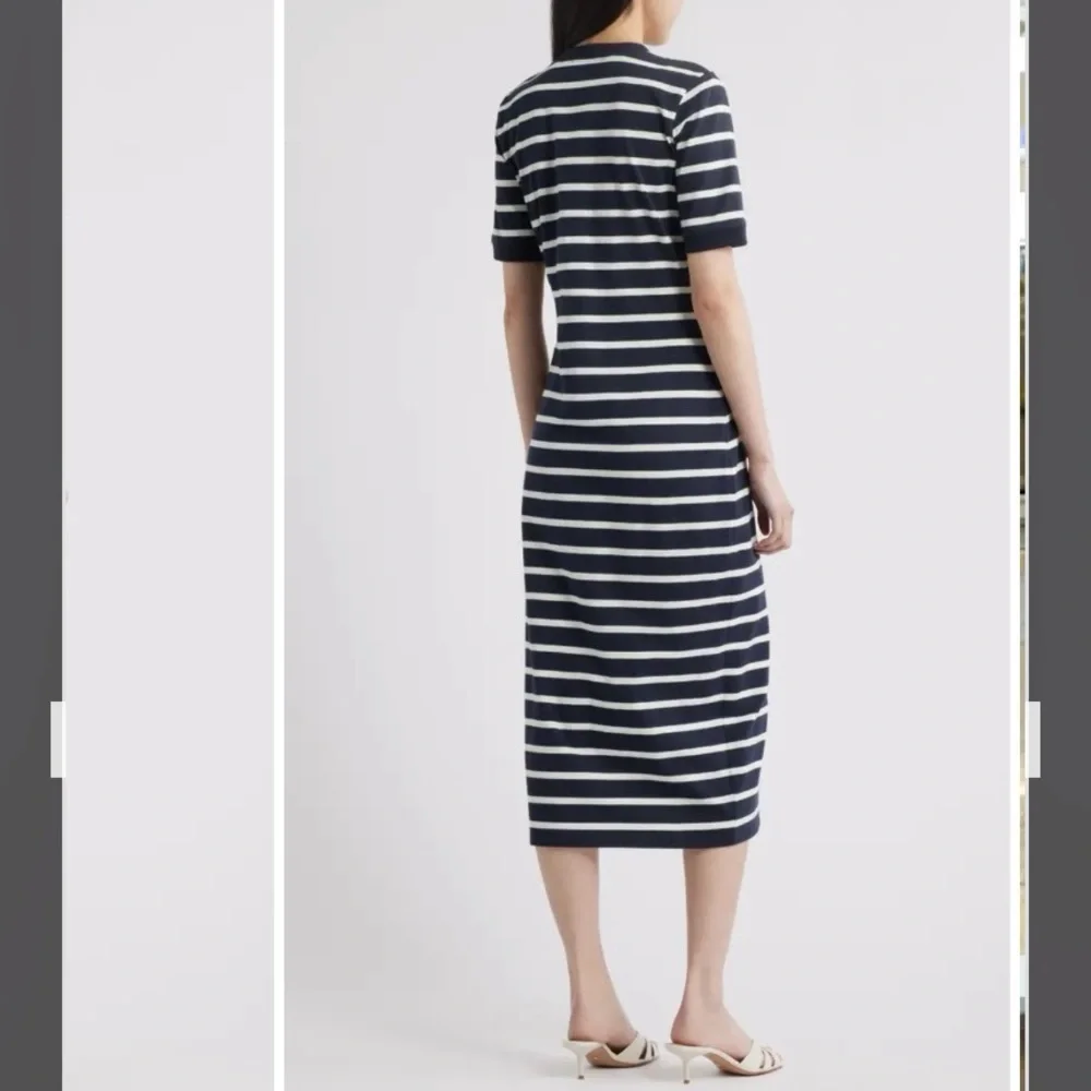 Frame The Striped Sailor Organic Cotton Midi Dress in Navy Multi Size M - Picture 2 of 11